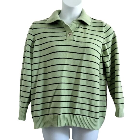 Liz Claiborne Woman Size 3X Knit Sweater Striped Collared Pullover Long Sleeve - Picture 2 of 10